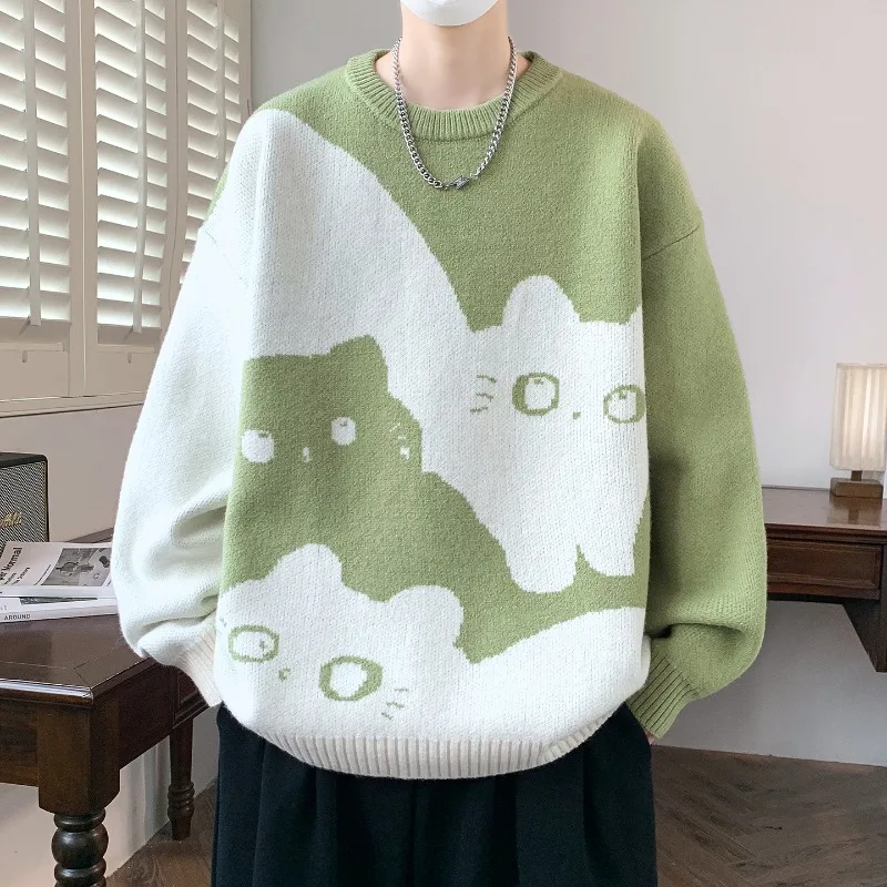 

Котячий лоскутный вязаный свитер женский свободный повседневный унисекс ленивый пуловер корейский уличный с длинным рукавом весна осень толстый теплый топ с круглым вырезом