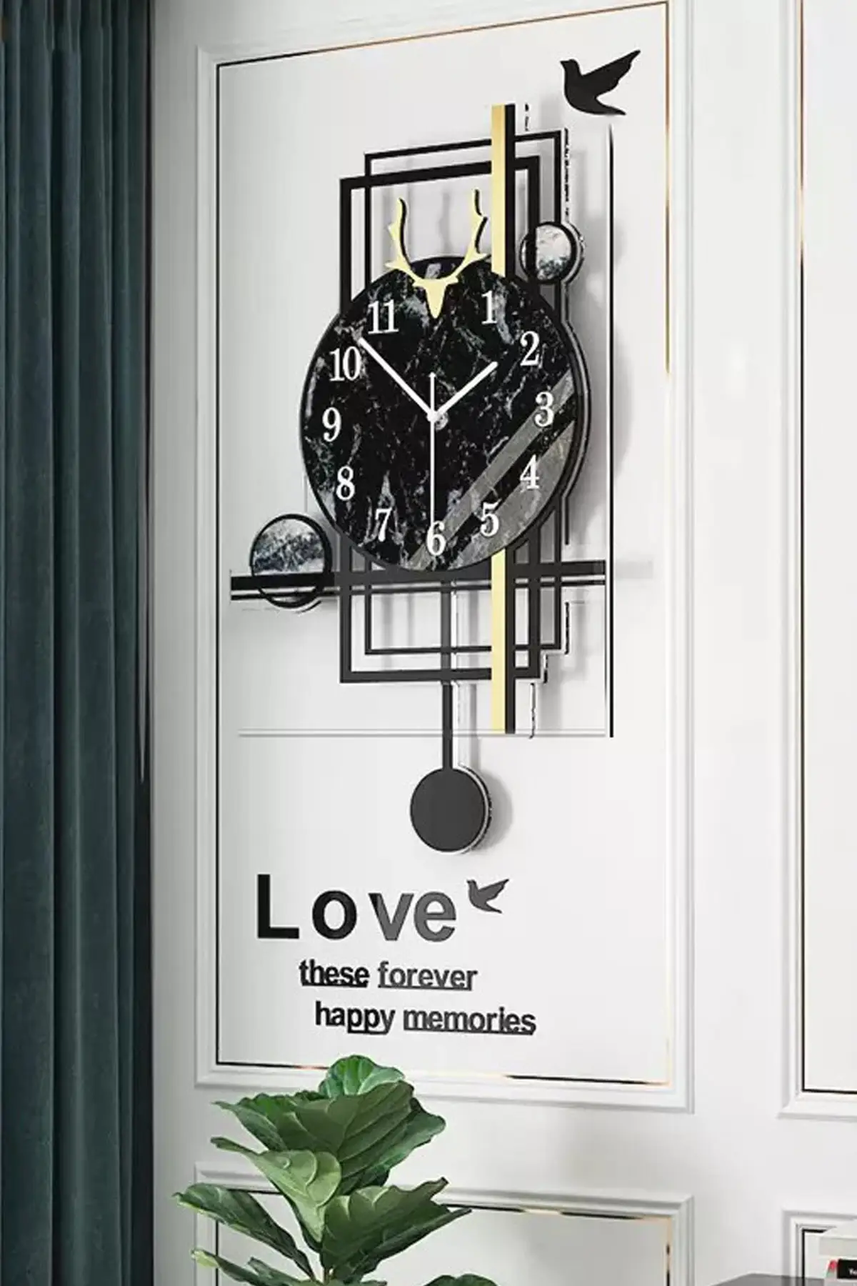 Creative Premium Dangle Pendulum Wall Clock Clock Size 60x35cm Materials 4mm Tempered Rodajlı Glass Medium Density