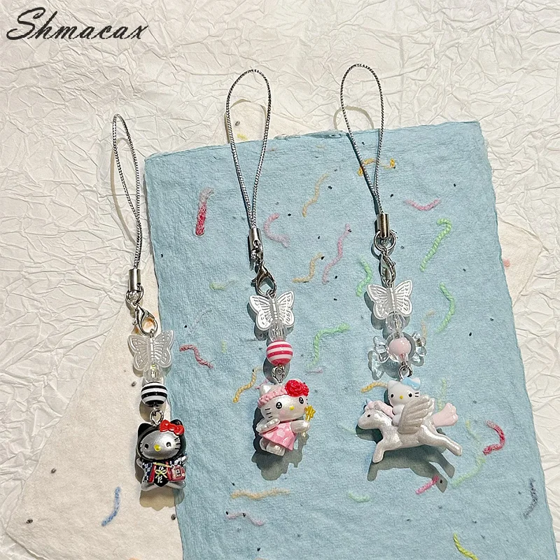 Cute Hellokitty Mobile Phone Chain Cartoon Cat Keychain Pendant Backpack Hanging Decoration Earphone Camera Chain Gift