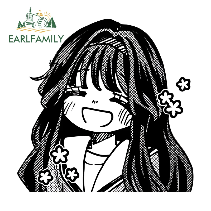 

EARLFAMILY Kaoruko Waguri Car Bumper Window Stickers Kawaii Black and White Cartoon Meme PVC Decals PVC Camper Stylings DIY