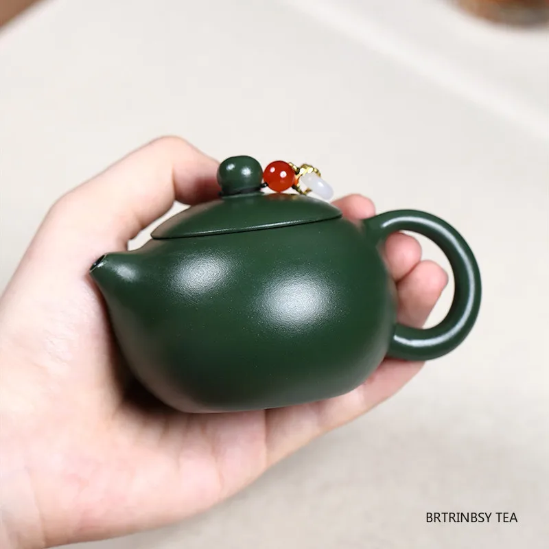 Chinese Yixing Purple Clay Teapot Handmade Small Capacity Xishi Tea Pot Raw Ore Green Mud Kettle Household Zisha Tea Set 100ml