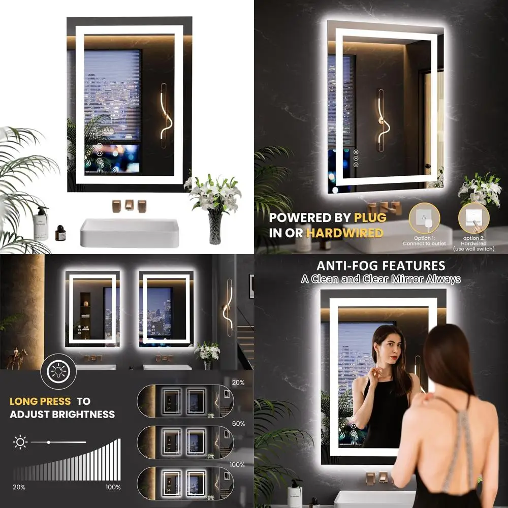 

20x28 Inch LED Illuminated Mirror, Anti-Fog, Dimmable, Memory Function, Easy Install, Clear Reflection