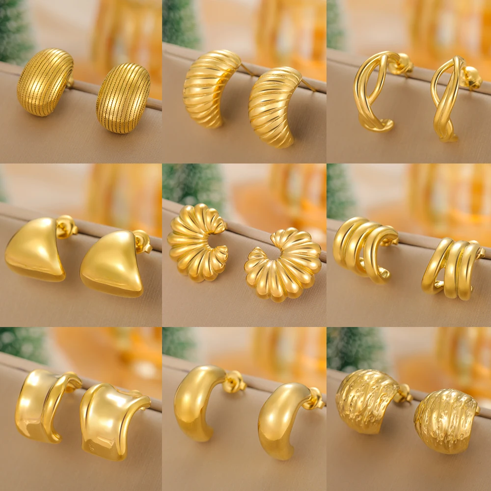 

Skyrim Fashion Geometric Stainless Steel Gold Color Stud Earrings Women Girls 2025 Minimalist Jewelry Birthday Gift Wholesale