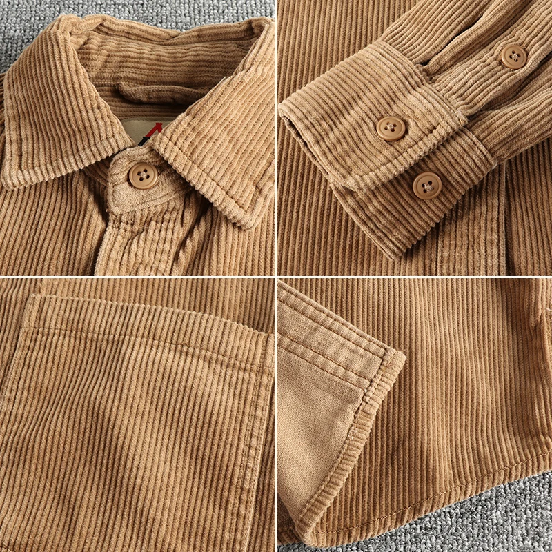 2024 Autumn And Winter New American Retro  Long-Sleeve Lapel  Men\'s 100% Cotton  Corduroy Shirt Loose Fashion Casual Blouses