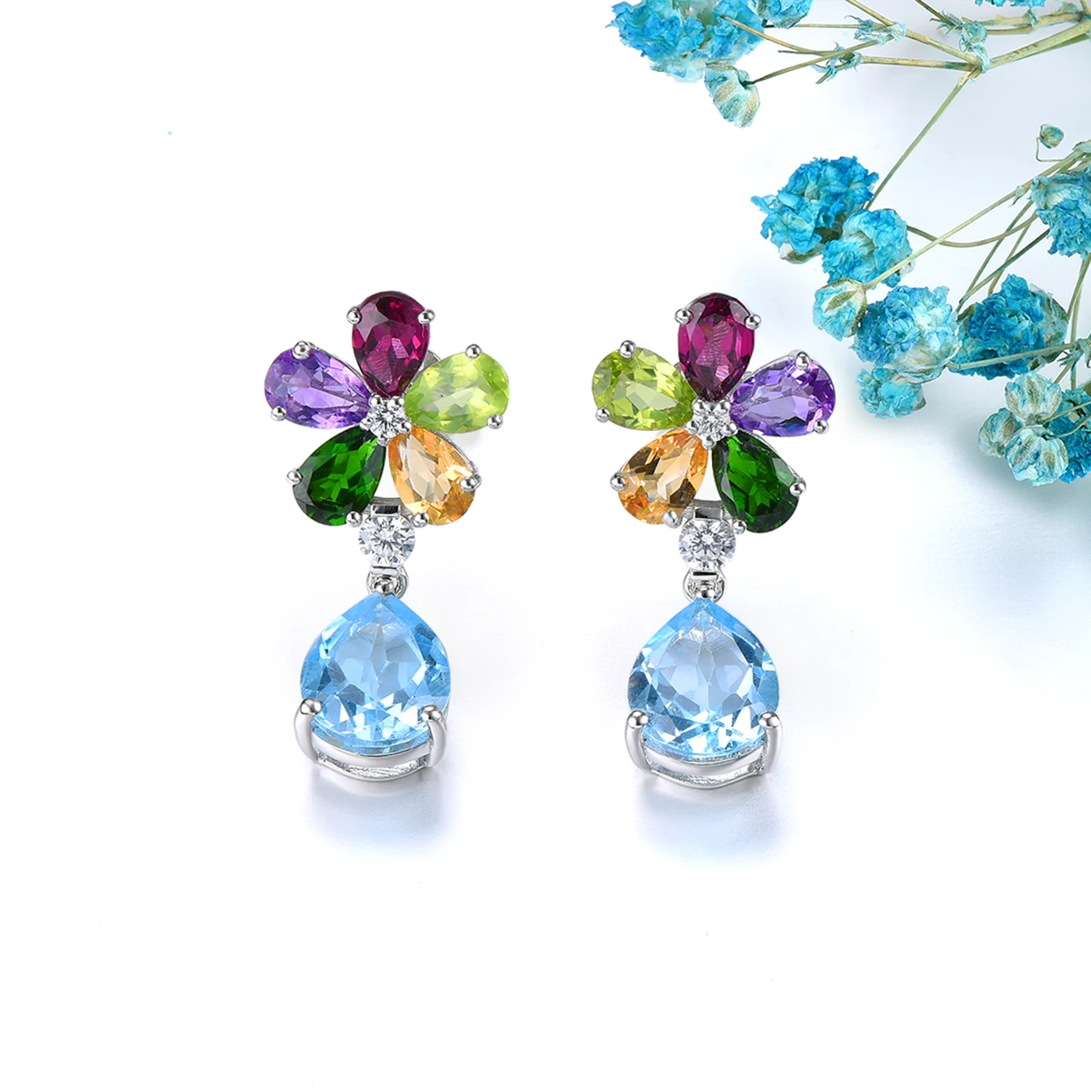 

Natural Blue Topaz Solid Sterling Silver Stud Earring 11 Carats Genuine Multicolor Gemstone Romantic Fine Jewelrys Women Gifts