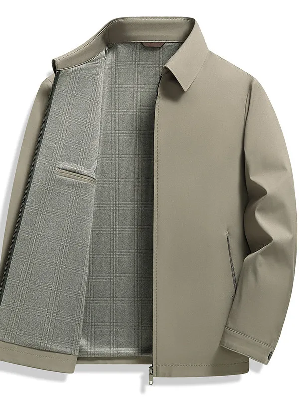 

Деловой повседневный пиджак с длинными рукавами, воротником-стойкой и не требующей глажки обработкой для мужчин среднего возраста, весна-осень