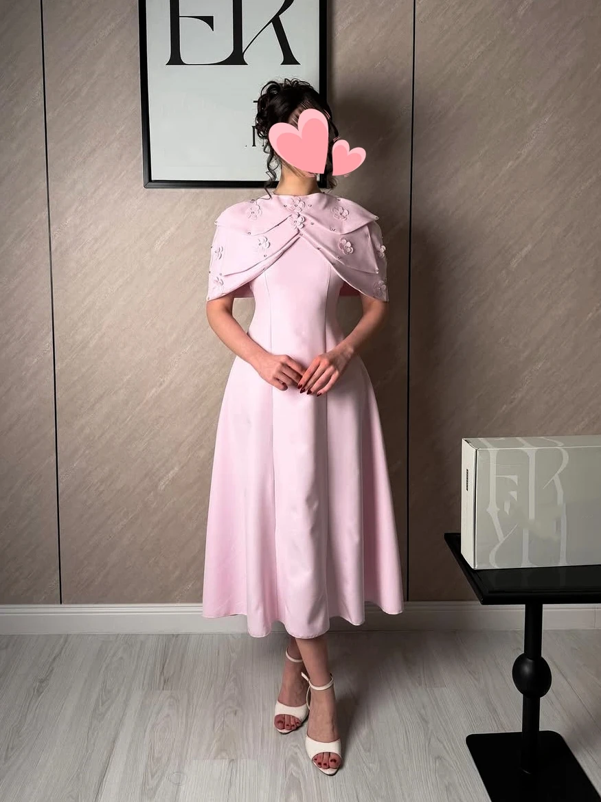 

Oisslec Prom Dress Elegant Vintage Sweet Pink Flowers Beads Cape New Customized Formal Occasion Prom Dress Evening Party Gowns