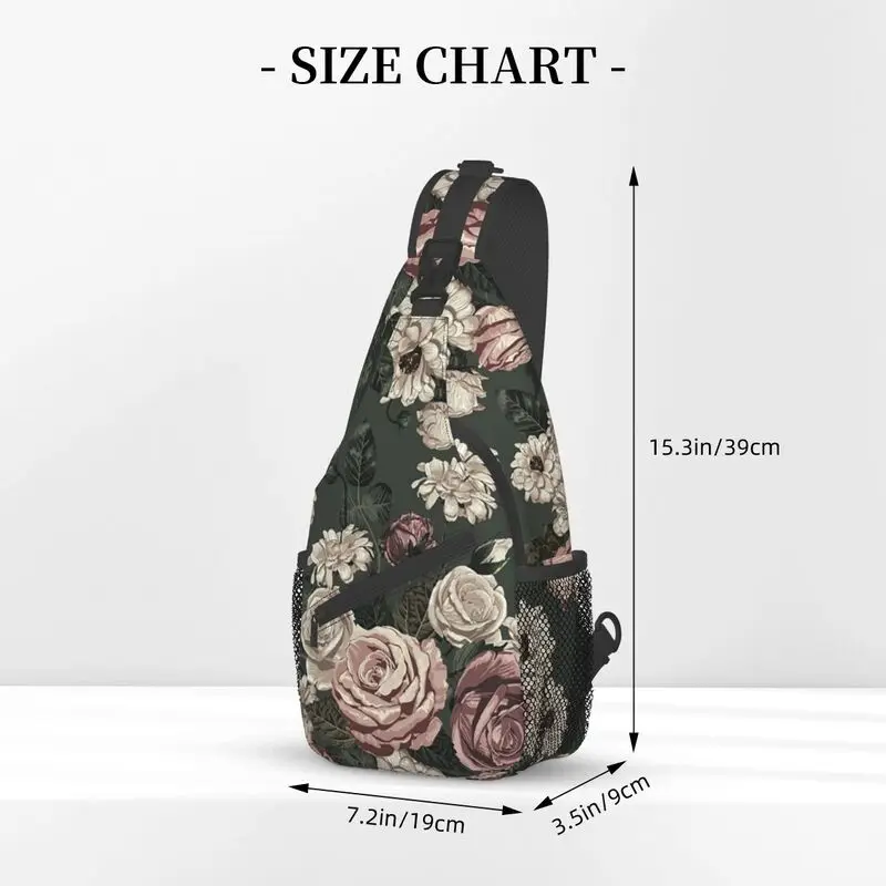 Vintage rosas delicadas padrão Sling peito saco personalizado flor Floral ombro Crossbody mochila para homens viagens caminhadas Daypack