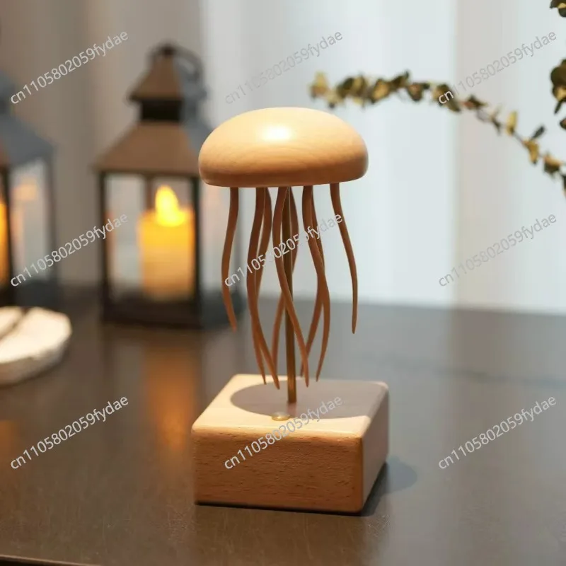 Swimming Jellyfish Wooden Handcraft, Kinetic Desktop Ornament & Home Decor, Unique Birthday Gift & Toy