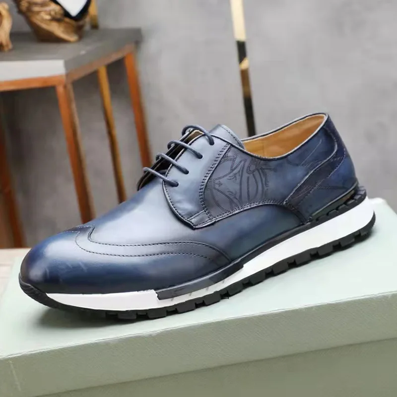 Genuine Leather Shoes Men Fashion Sneakers Alligator Pattern Brogues Shoes Spring 2023 Low Cut Men Oxford Shoes