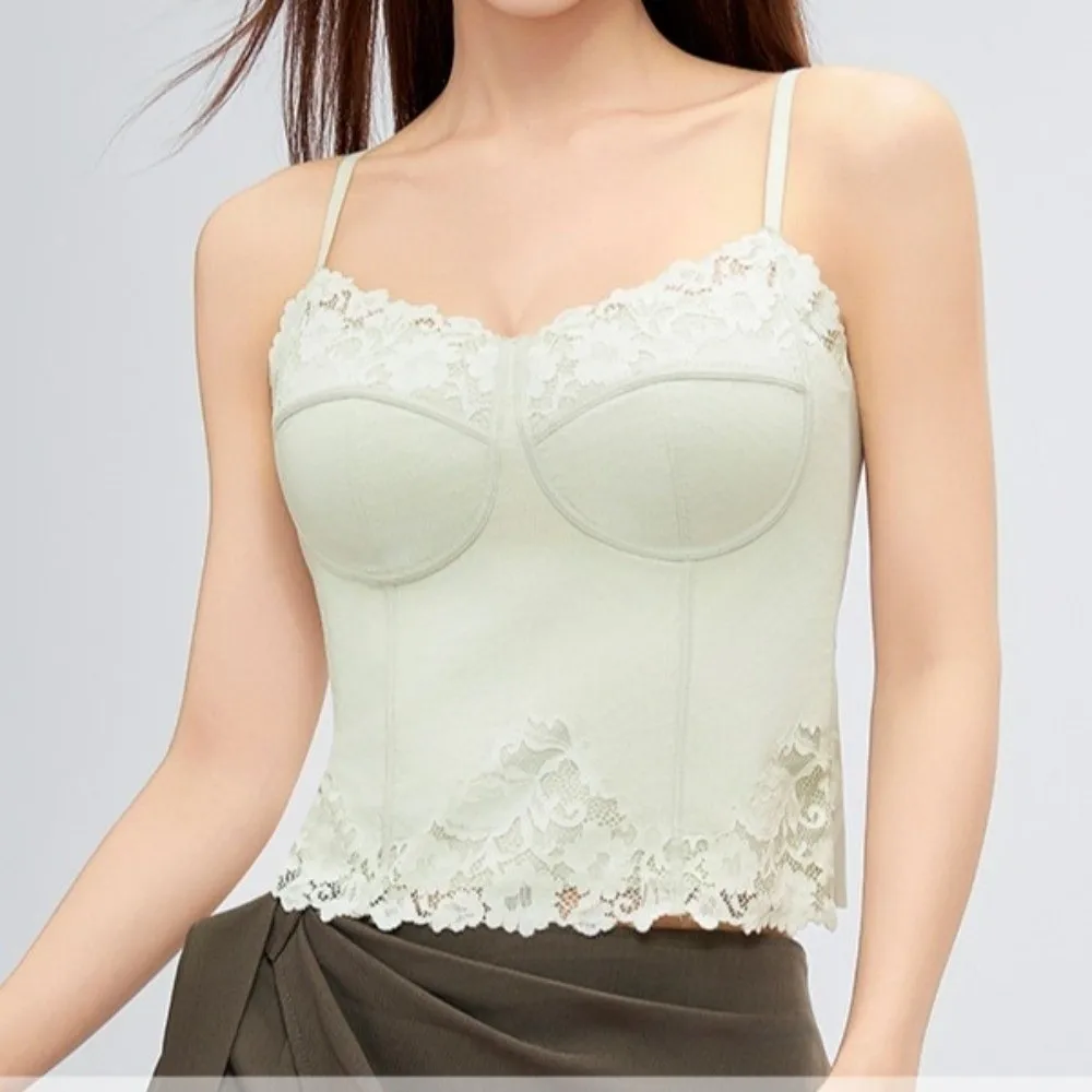 Spicy Girl Style French Style Lace Camisole Sleeveless Fishbone Lace Corset Slim Fit Flower Suspender Vest Spring Summer