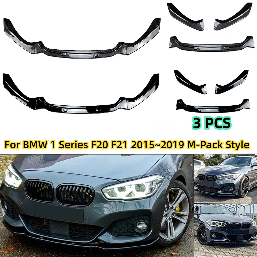 M-Pack Style 3 PCS Car Front Bumper Lip Spoiler Body Kit For BMW 1 Series F20 F21 M-Pack M118i M120i M135i M140i 2015-2019