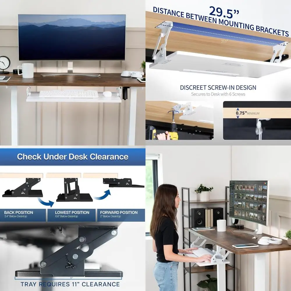 

Регулируемая по высоте подставка для клавиатуры и мыши под стол, 27 x 11 дюймов, 12 положений, белая