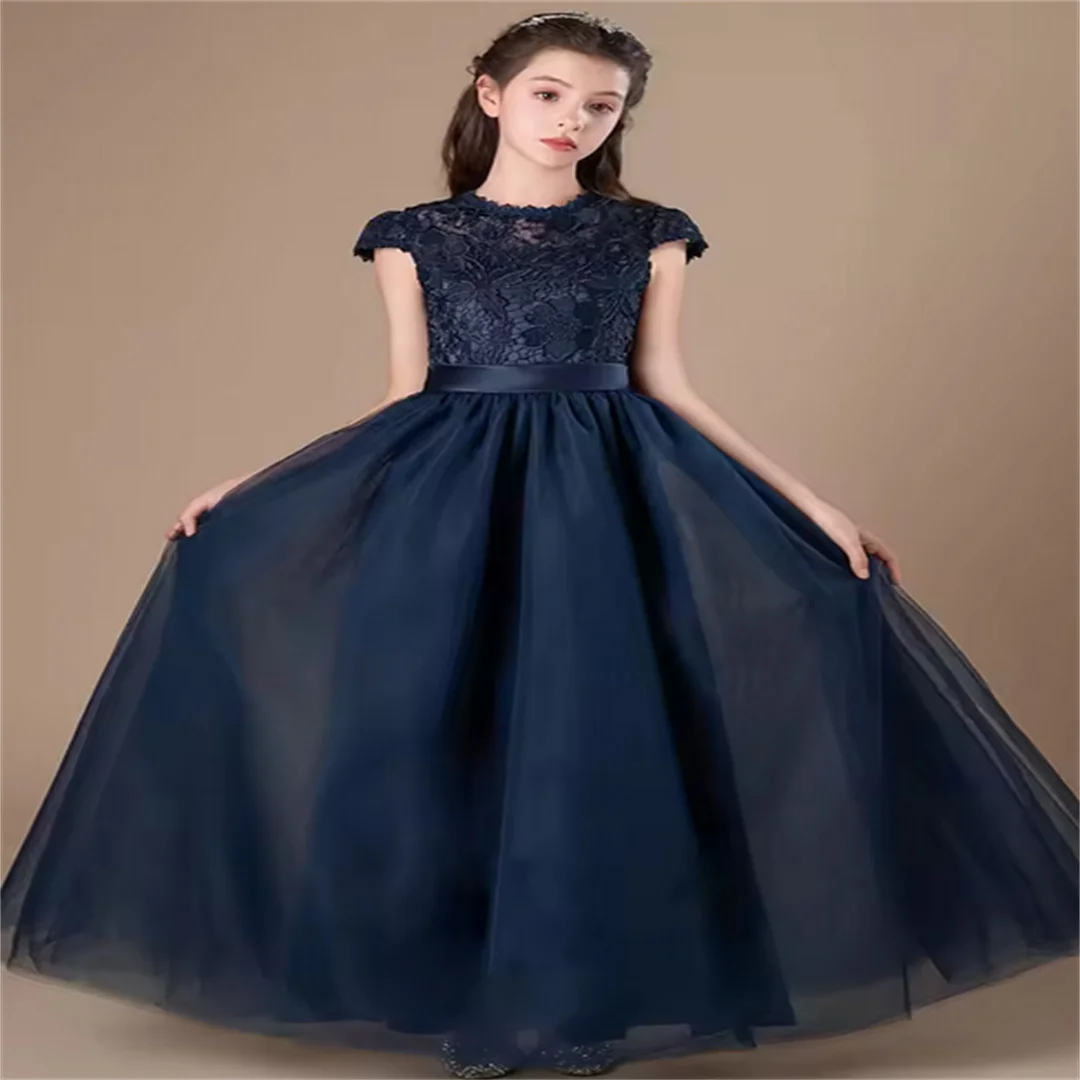 Girls Round Neck Lace Top Junior Bridesmaid Dress Teen Birthday Pageant Princess Dress Evening Dress/Customizable