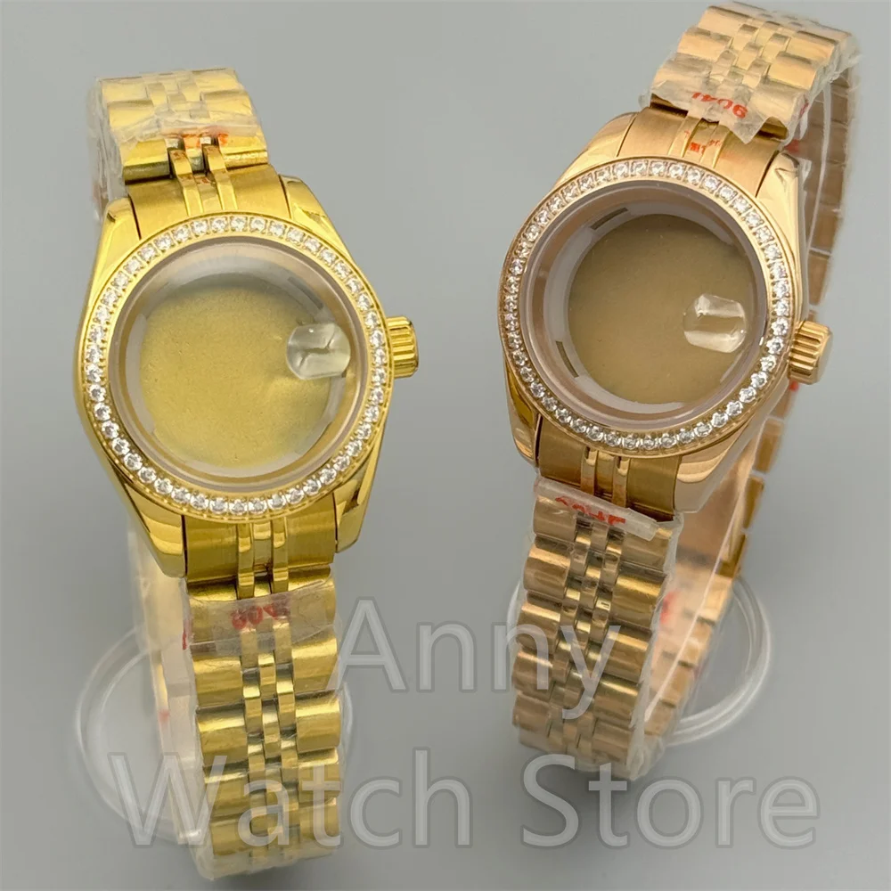 Lady's NH05 Watch Part 28mm Steel Watch Case Diamond Bezel Sapphire Glass Fit NH05 NH06 Movement For Women's 20.5mm Dial