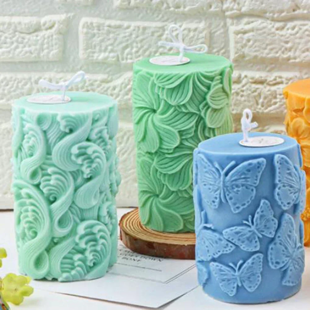 Wave Pattern Butterfly Rose Silicone Candle Mold DIY Geometric Cylinder Flowers Candle Making Kit Soap Resin Mold Gifts Craft