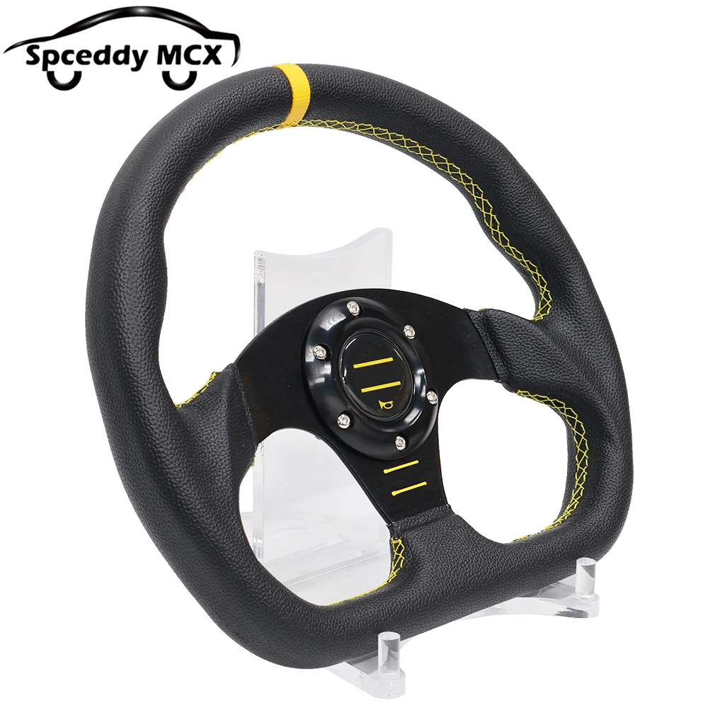Spceddy MCX 13 inch (320mm) Drifting Racing Steering Wheel PVC Leather Sport Steering Wheel Yellow Ring Universal