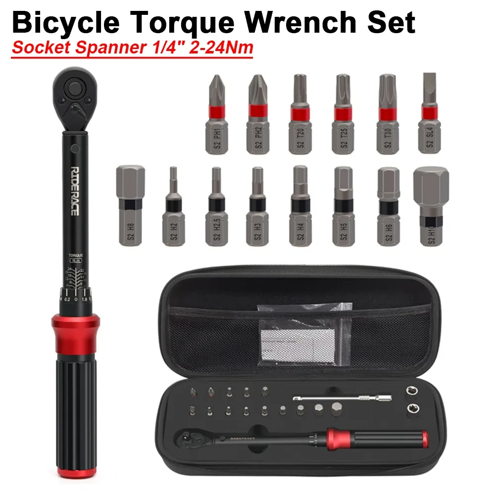 

Профессиональный велосипедный динамометрический ключ двунаправленного действия, регулируемый, быстросъемный, набор инструментов для велосипедов, шестигранные ключи, торцевые головки, 1/4 дюйма, 2-24 Нм