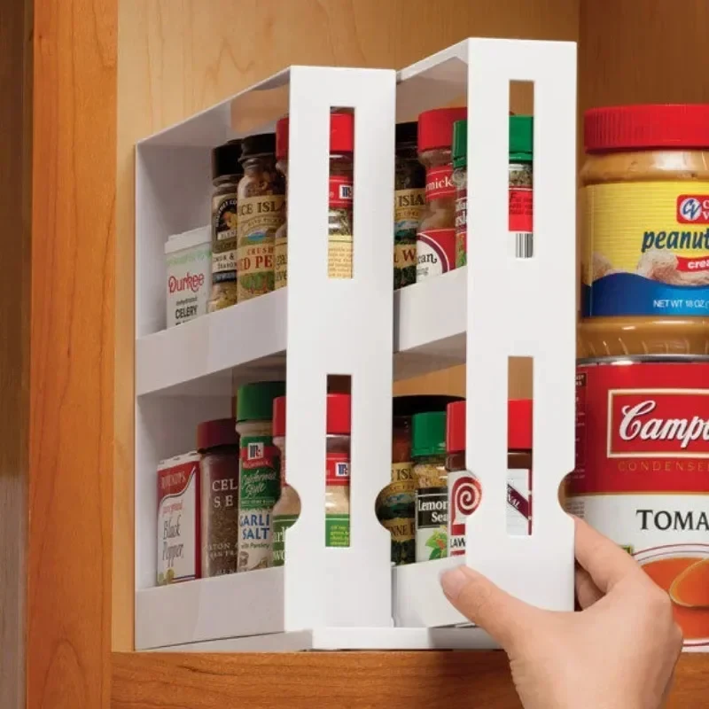 Multi-Function 2 Tier Rotate Spice Storage Rack Seasoning Swivel Storge Organizer Shelf Kitchen Bathroom Creative Household Item