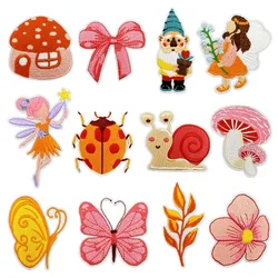 Cartoon Flower Tree Butterfly Snail Mushroom Girl Patches Embroidery DIY Sewing Clothing Badge