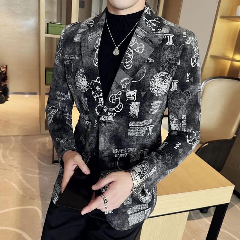 Men\'s Jacquard Denim Suit Jacket High-quality Luxury Blazer 2024 Autumn New Business and Leisure Wedding Groom\'s Dress Jacket