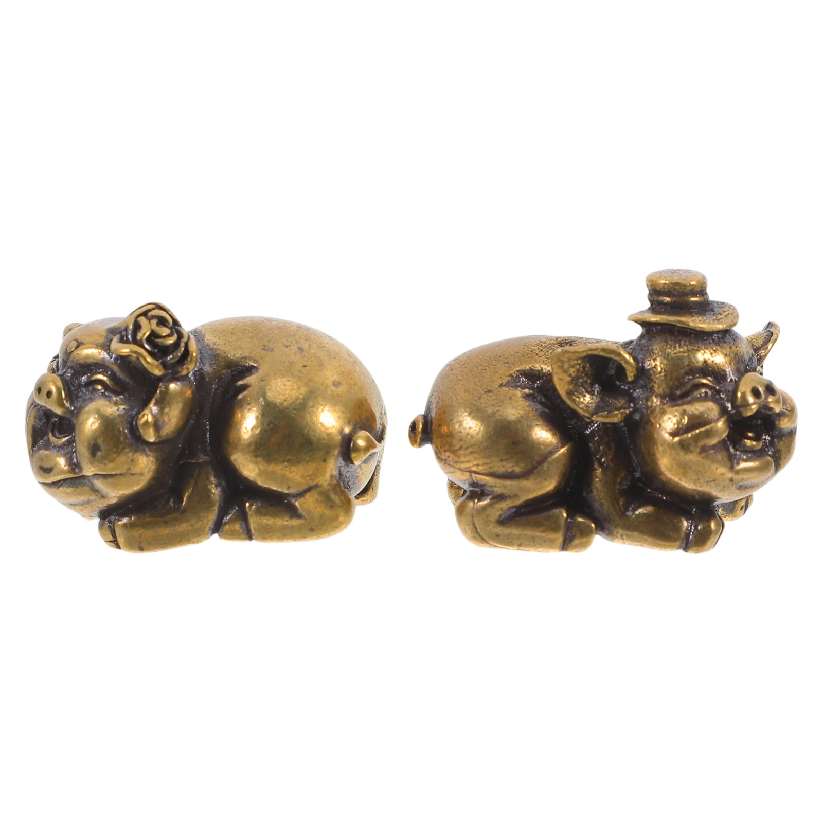 

2Pcs Retro Brass Pig Statues Wedding Couple Figurines Miniature Desktop Animal Sculpture Office Home Decoration
