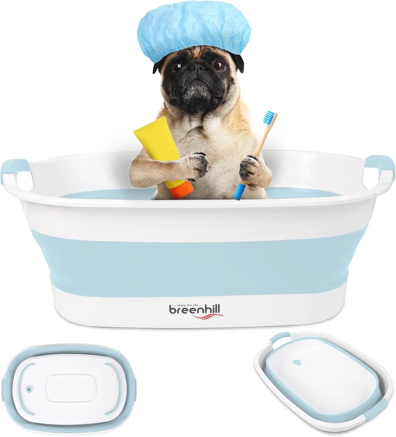 

Foldable Pet Bath Tub for Small Dogs & Cats, Portable with Drain Plug, Space-Saving, Blue