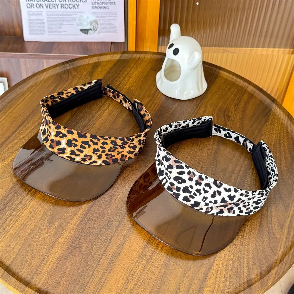 Sports UV Protection Leopard Print Visor Cap Solid Color Cool Transparent Hollow Hat Adjustable Sunscreen Sun Hat Cycling