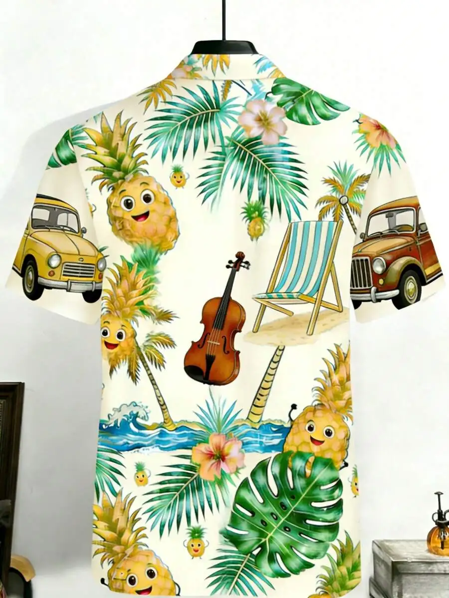 

Mens Hawaiian Shirt With Pineapple And Tropical Print Casual Short Sleeve Button Up Shirt For Vacation