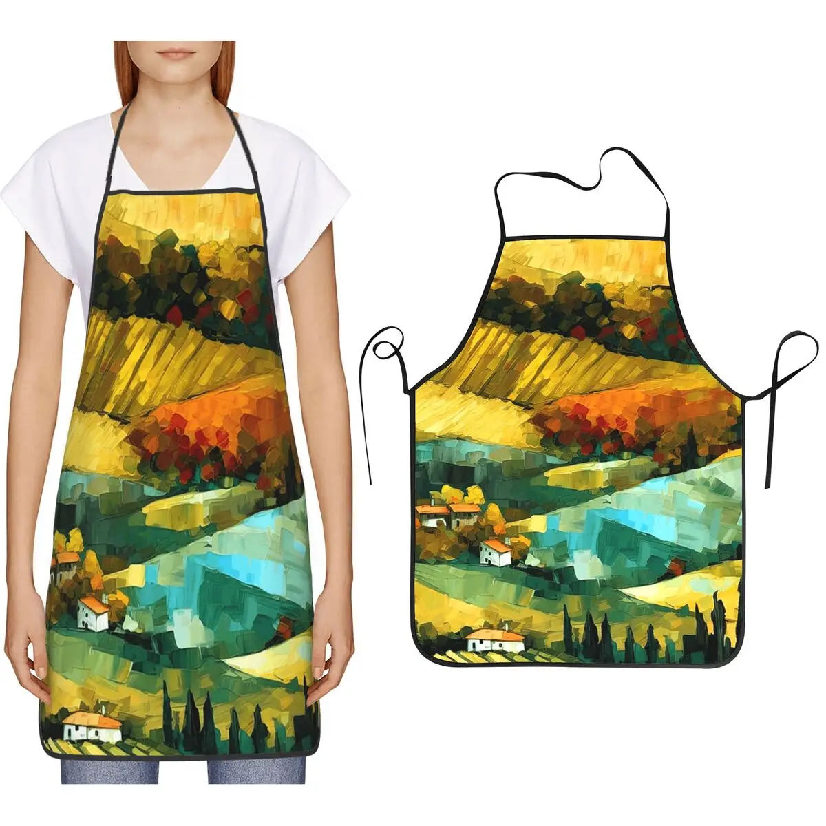 Italienische Landschaft, bunte Hügel, abstrakte Landschaft, digitale Kunst, Schürze, Kochschürze, Tablier, Lätzchen, Küchenschürze