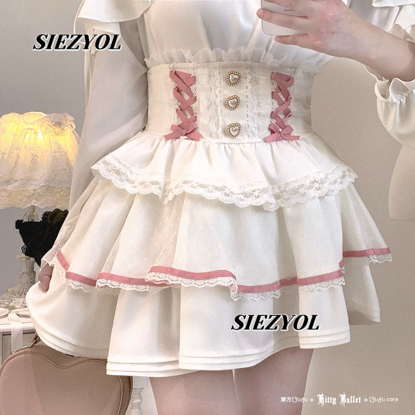 Summer New Sweet & Cute Girls' Mini Skirt Original Design Fashion High Waist Bow Lace Double-layered Puff Short Skirts