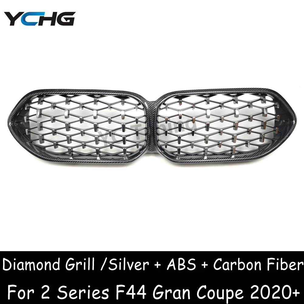 F44 ABS Carbon Fiber Diamond Style Silver Front Bumper Kidney Grille for BMW 2 Series Gran Coupe M235i 216i 218i 220i 228i 2020+