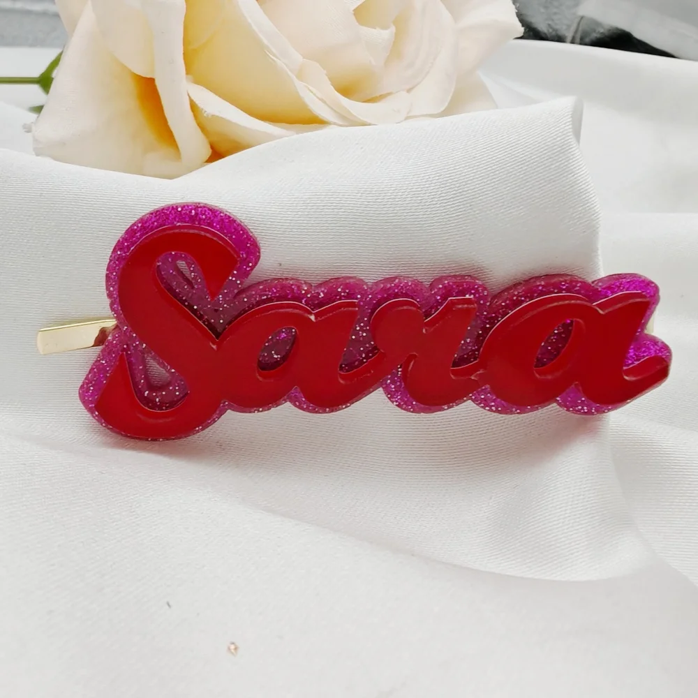 

LeeChee Glitter Customize Color Name Hairpin Acrylic Personalized Double Nameplate Words Clips Jewelry Gift For Girls