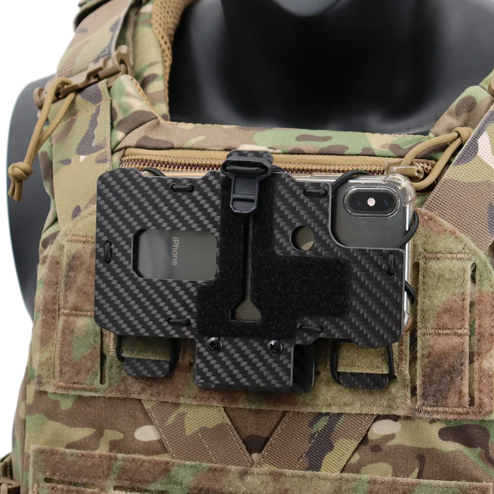 New Carbon Fiber Tactical MOLLE Folding Navigation Board Hunting Airsoft Vest Mobile Phone Holder Mount For Screen Size 4.7'-6.7