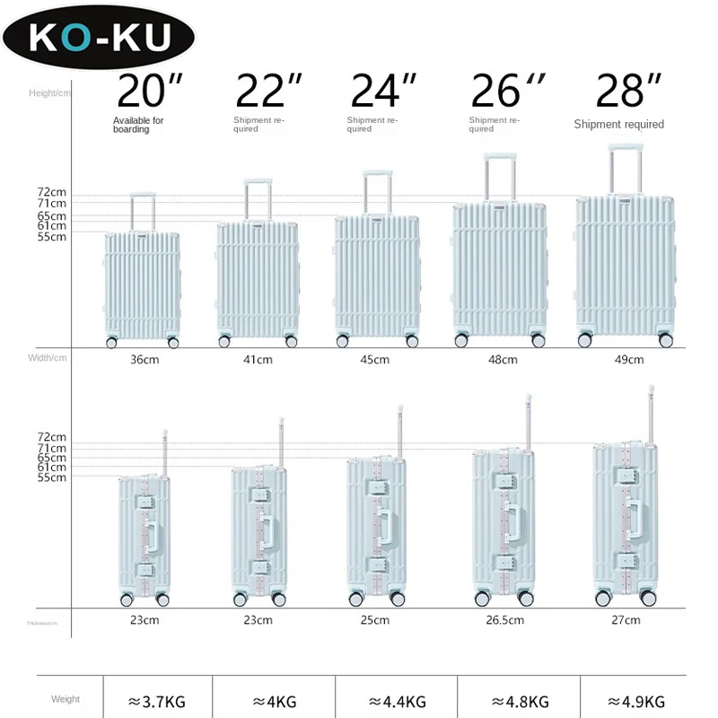 KO-KU 20/22/24/26/28 Inch Luggage 2024New Aluminium Frame Suitcase Trolley Case Cup Holder Usb Port Password Travel Boarding Box