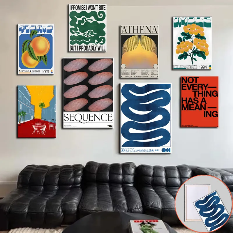 Moderne japanische abstrakte Wandkunst mit Rahmen, geometrisches Retro-Poster für Wohnzimmer, Schlafzimmer, Hotel, Heimdekoration