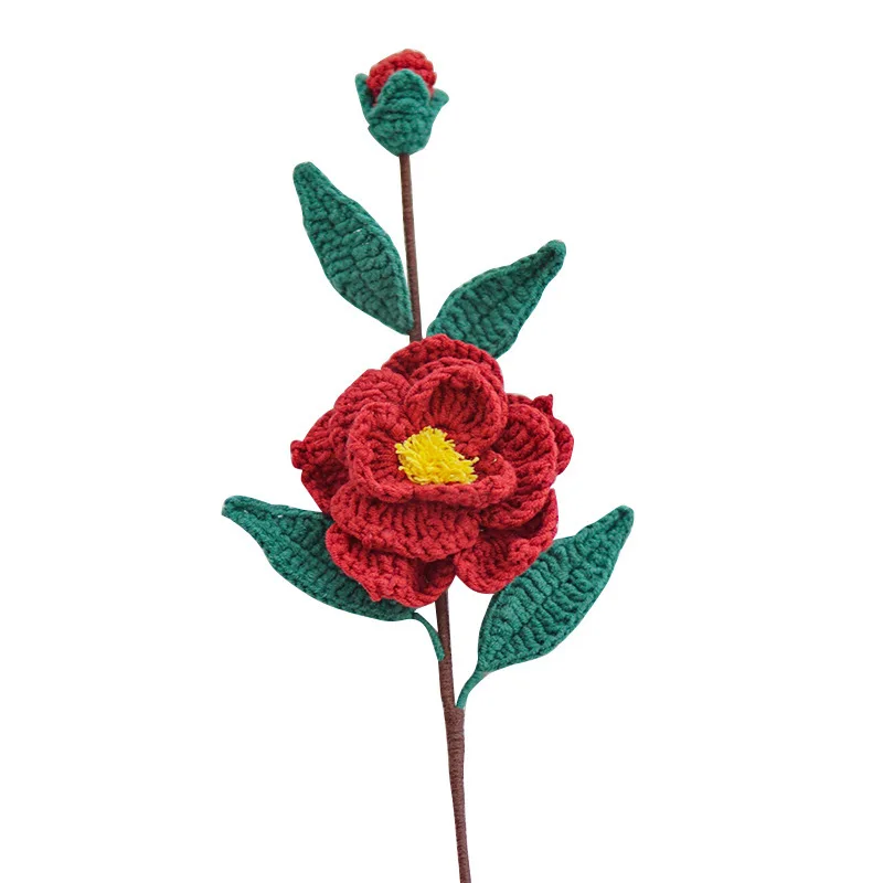 4 Pack Kunstbloemen Camellia Gebreide Gehaakte Boeket Vaas Decor Thuis Kantoor Bureau Bruiloft Decoratie Breien Speelgoed