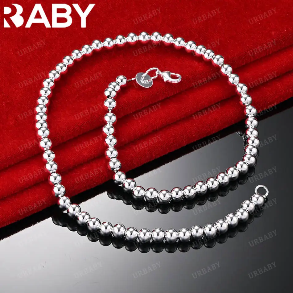 

URBABY 925 Sterling Silver 6mm Bead Chain Necklace For Women Men Charm Trend Birthday Gifts Fashion Party
