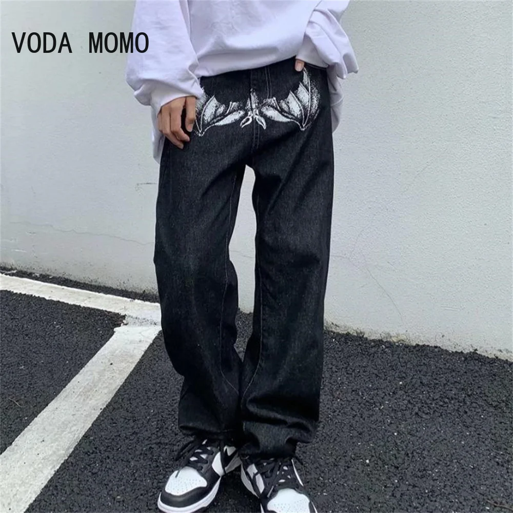 2022 Bat Print Streetwear Men Hip Hop Baggy Jeans Pants Y2K Clothes Straight Loose Goth Denim Trousers Pantalones Vaqueros jeans