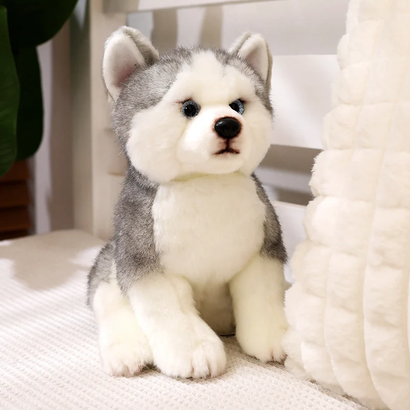 Simulation Reallife Siberian Husky Plush Toy Cute Stuffed Animal Kawaii Sitting Fluffly Husky Dog for Girls Kids Baby Gift Decor