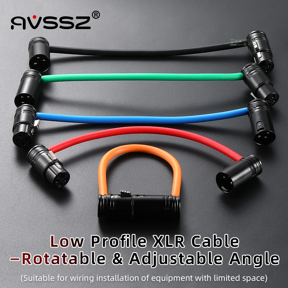 AVSSZ Low profile 3 Pin XLR Connector Cable Right Angle L Shape Plug Microphone Mixer Amp Professional Audio Line Male to Female