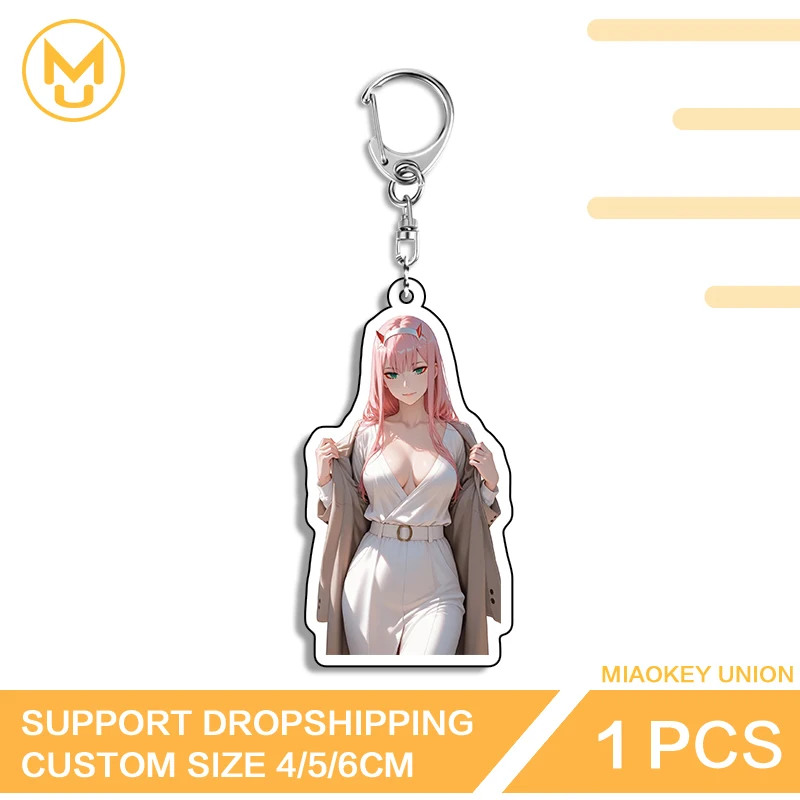 Beautiful Zero Two Devil Girl Attractive Elegant Artistic Double Sided Key Chains Adorable Charming Anime Character Jewelry