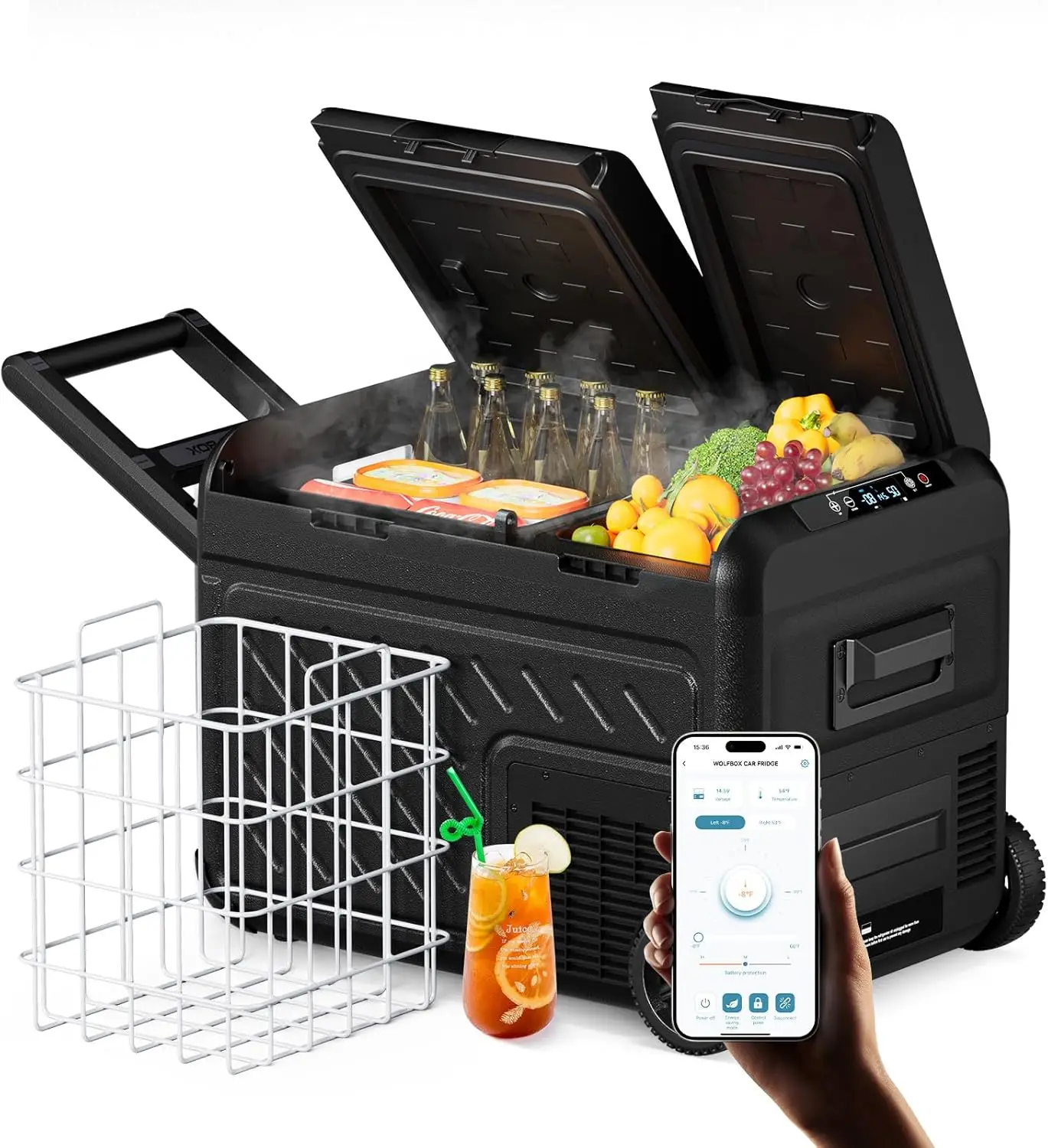 12V Car Refrigerator, 40 Quart Dual Zone Car Fridge, Portable Freezer(-8℉~68℉) with 12/24V DC 100/240V AC, APP Control E