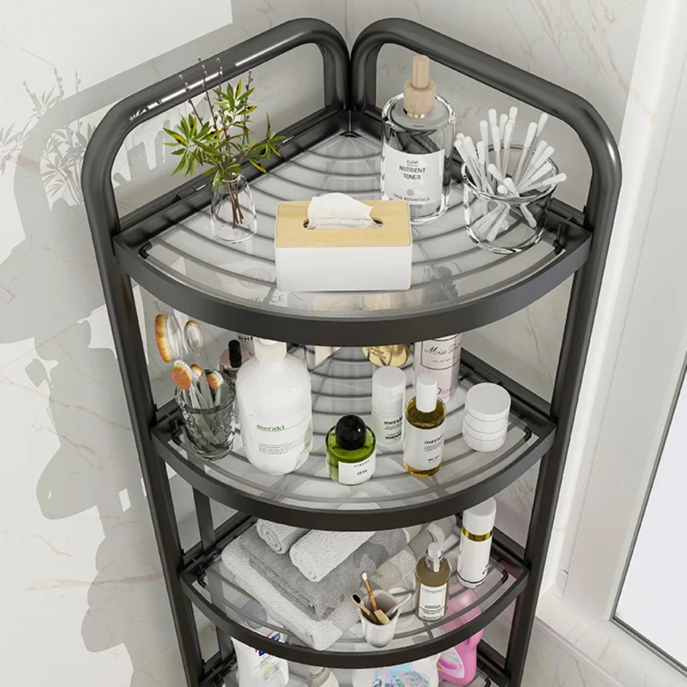 Movable Bathroom Corner Triangle Shelf Floor standing Toilet Multi Story Storage Rack Tier Corner Shelf Kitchen Storage Rack