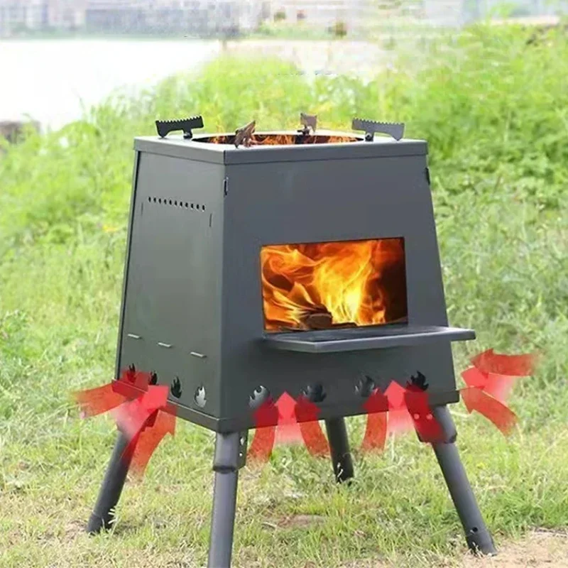 

Outdoor Lightweight Folding Wood Stove - Portable Picnic Burning Stove, Detachable Black Camping Heater & Cooker