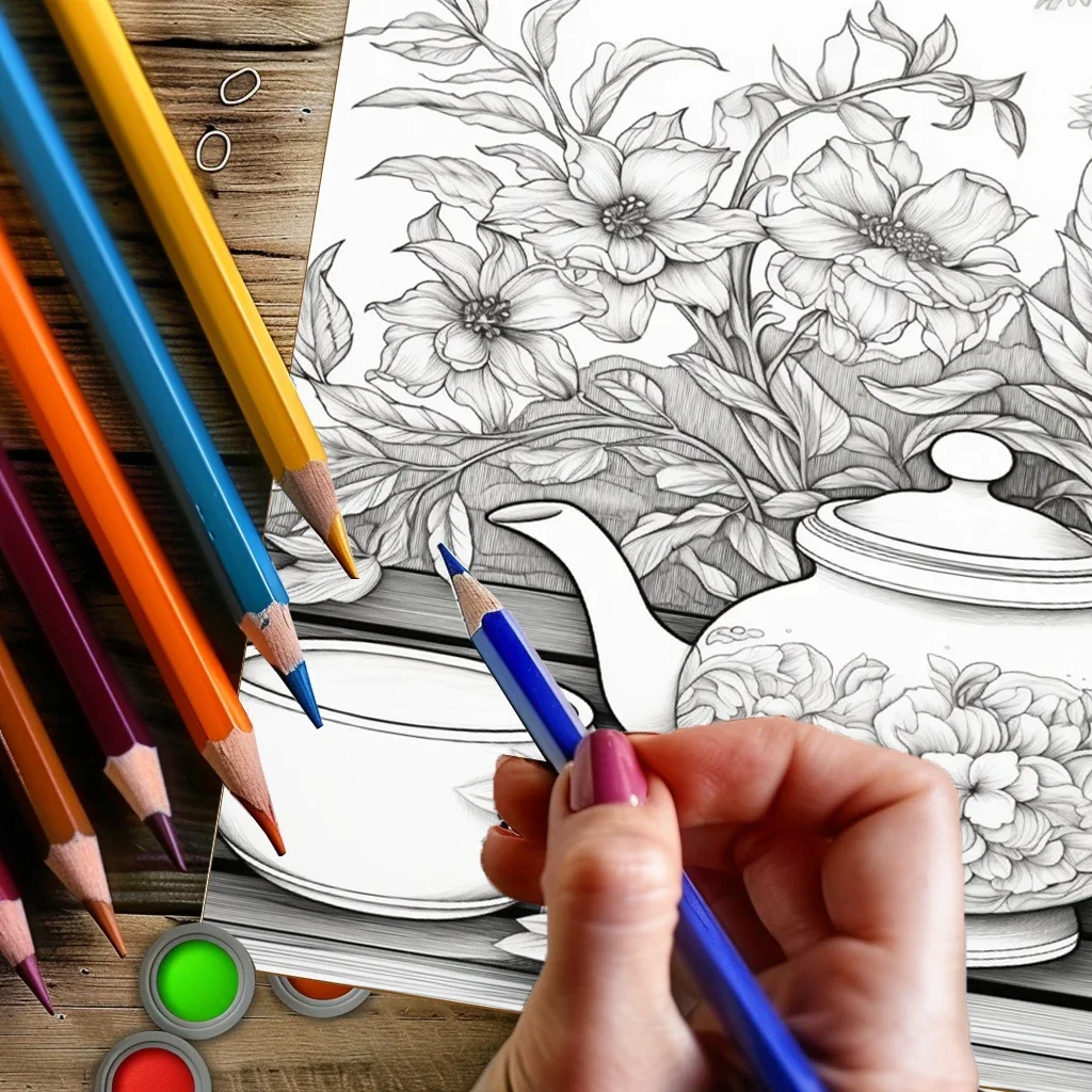 Tea In The Gardens Coloring Book for Adults, Beautiful Colouring Drawing Pages, Birthday Gift & Back to School Art Supplies view 5