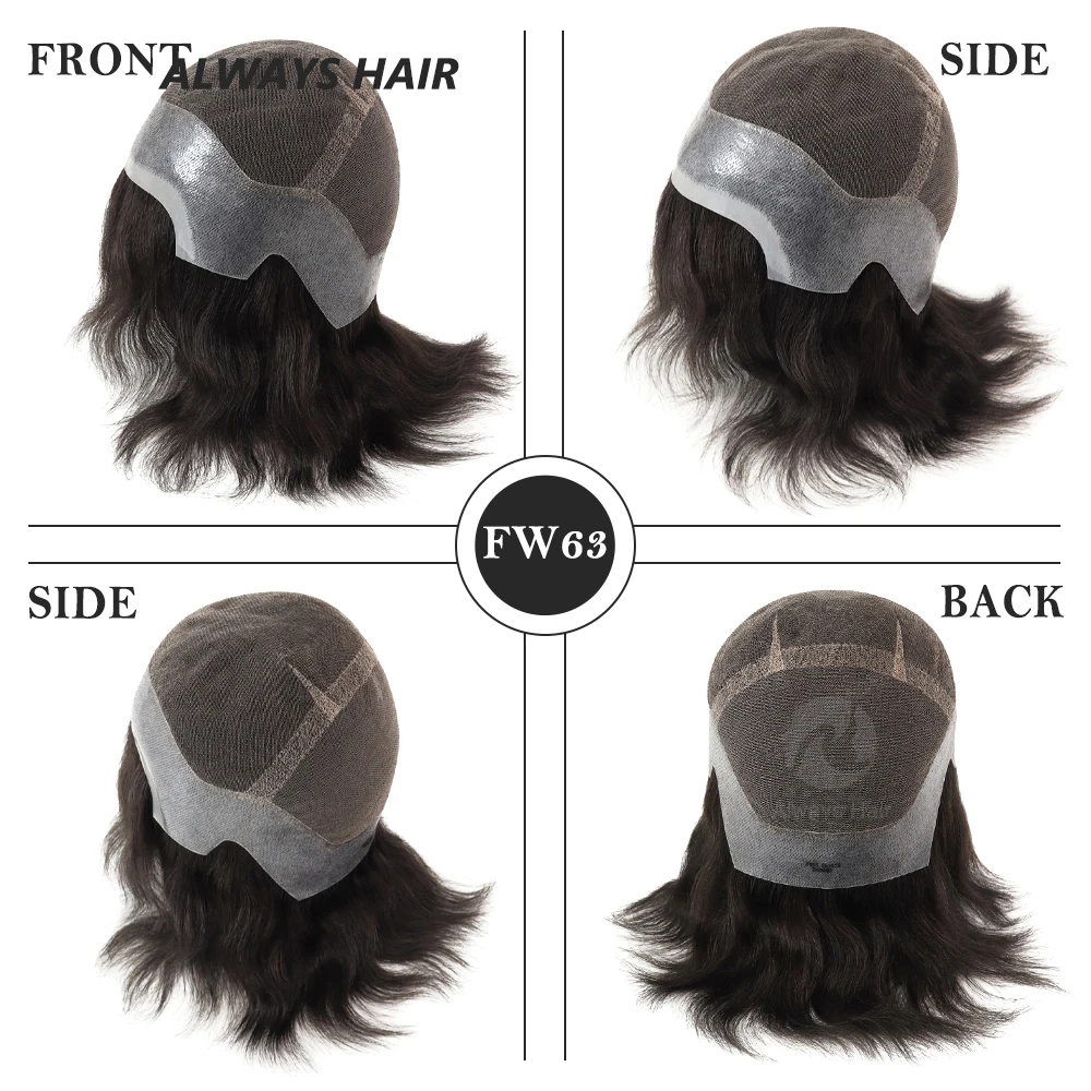 

FW63- 6" Full Head Wig For Men Lace and PU Full Cap Indian Human Hair Wig Men