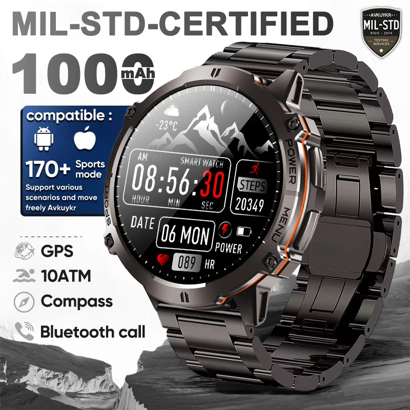 

2025 New Military Grade TANK X3 Smart Watch Men GPS 1000mAh Battery 10ATMWaterproof BT Call Compass Sport Fitness Smart Bracelet