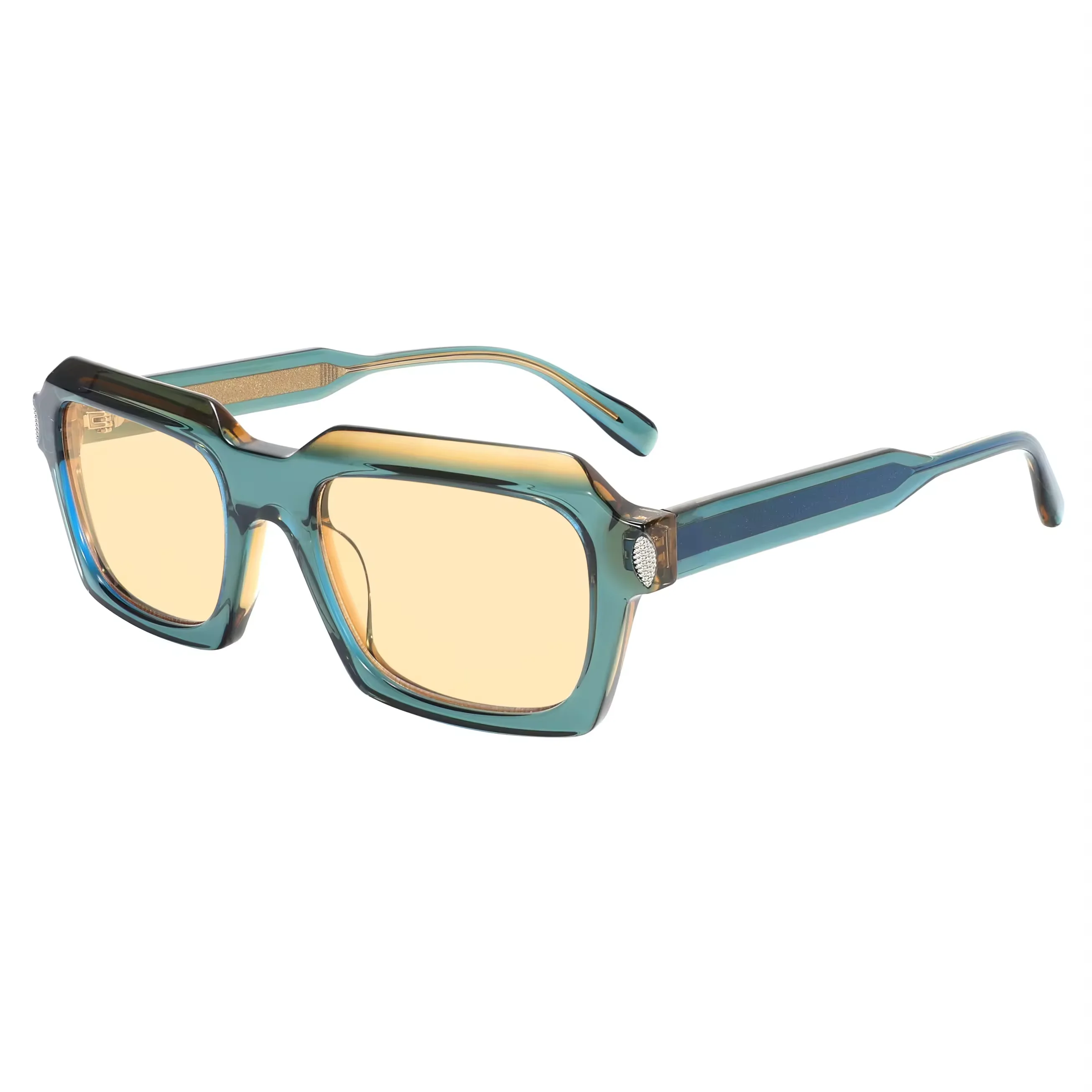 

VZONE Colorful Acetate Sunglasses Vintage Rivet Rectangle Frame UV400 Non Polarized Unisex Retro Designer Sun Glasses