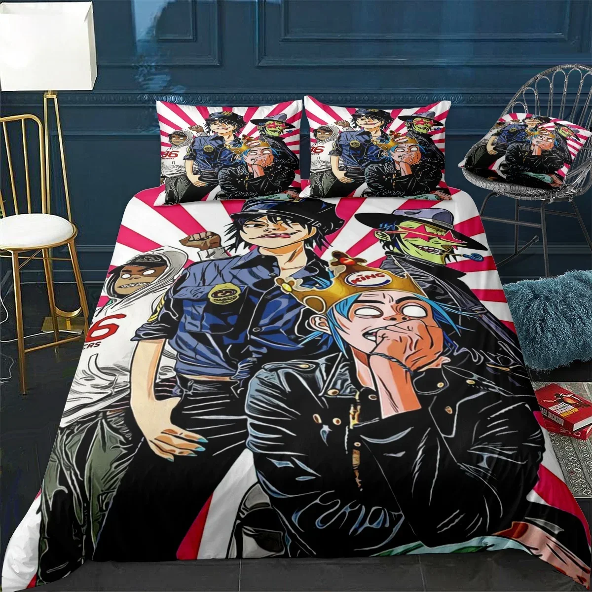 

Music Band Gorillaz Bedding Set Anime Duvet Covers Double Bed Twin Size Bedding Quilt Cover Cartoon Children's Bed Set for Home